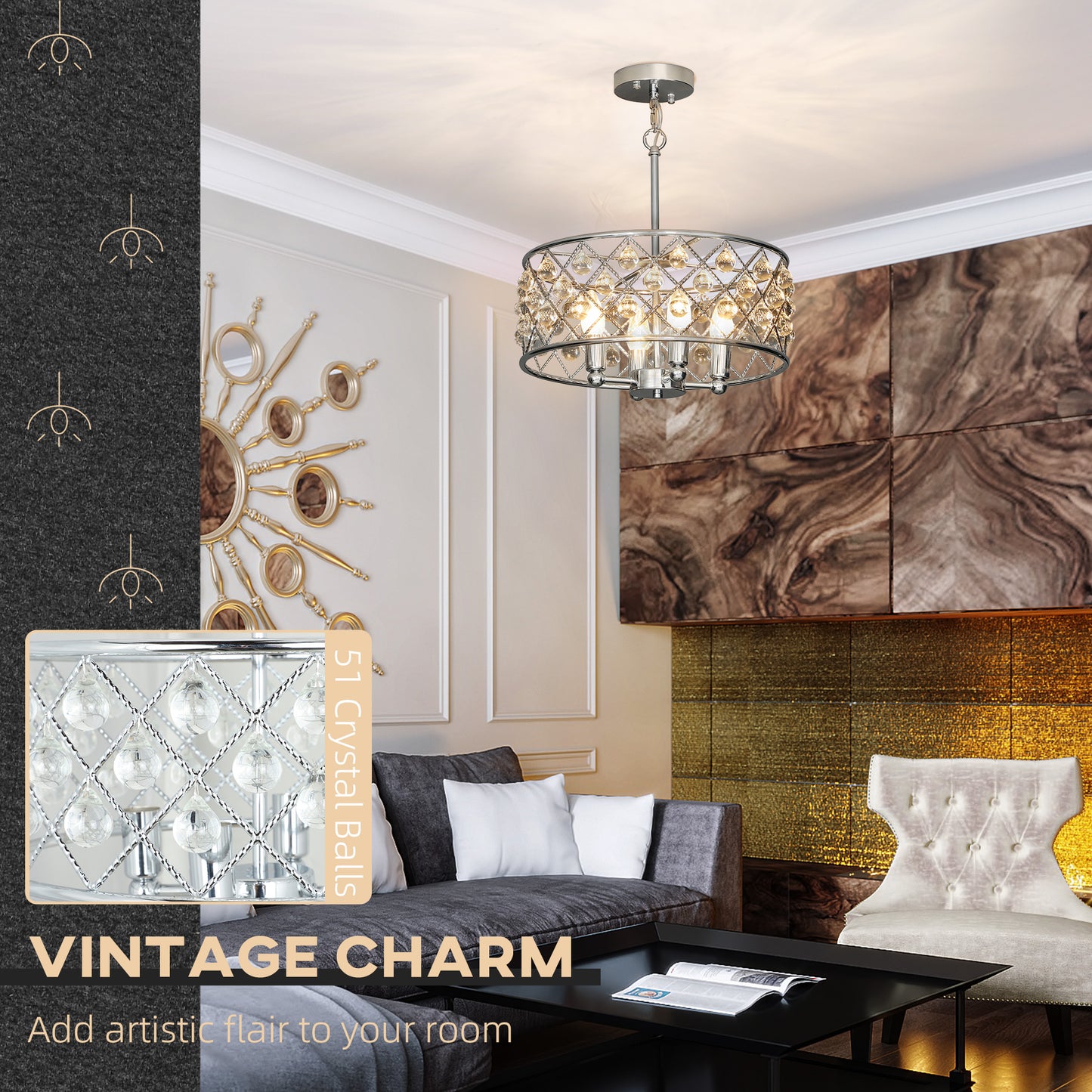 51 Crystallite Four-Bulb Chandelier - Silver-Tone