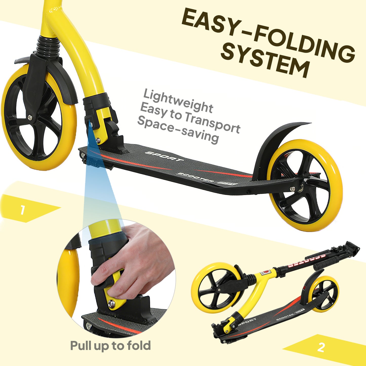 Foldable Kick Scooter with Double Shock Absorption and Big Wheels