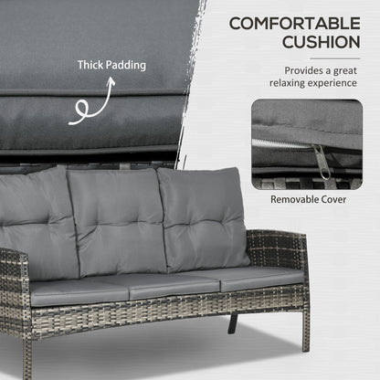 5 Seater Rattan Garden Furniture Set, 2 Armchairs, 3-Seater Wicker Sofa, 2 Footstools and Glass Table
