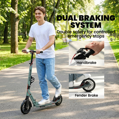 Foldable Kick Scooter with Height Adjustable Handlebar, One-click Folding Adult Scooters with 200 mm Big Wheels, Silver Tone
