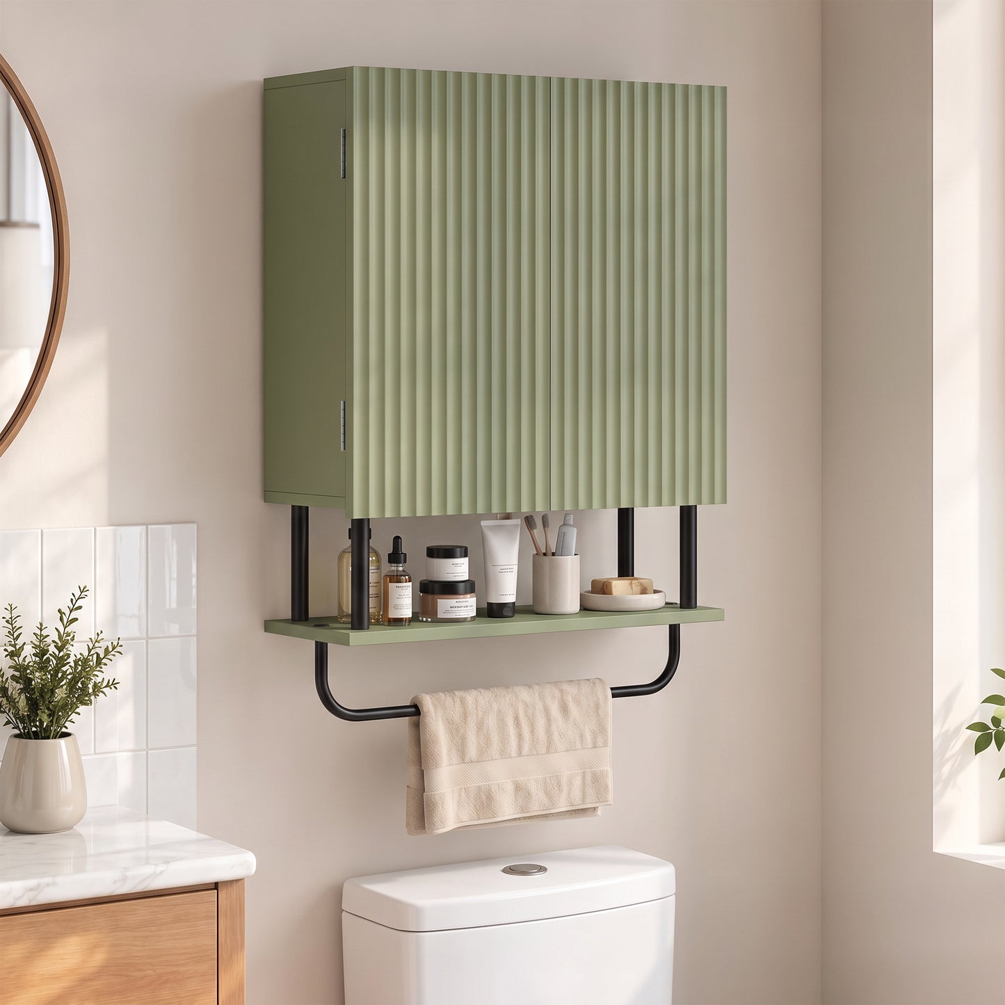 Bathroom Wall Cabinet Modern Space Saver Wall Mounted Cabinet Doors Storage Green