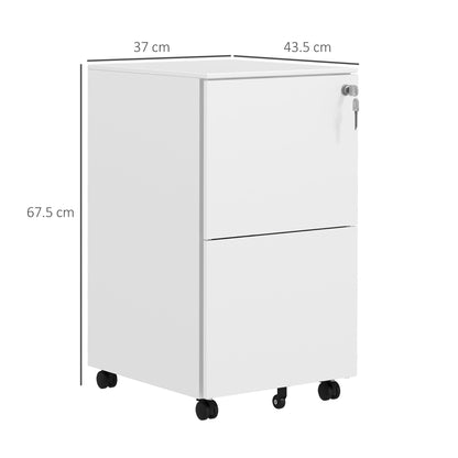 2-Drawer Filing Cabinet with Lock and 5 Wheels, Steel Mobile File Cabinet, for A4, Legal and Letter Size, Pre-Assembled Body