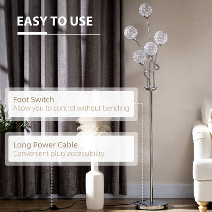 Floor Lamps for Living Room Bedroom with 5 Light, Modern Upright Standing Lamp, 34x25x156cm, Silver