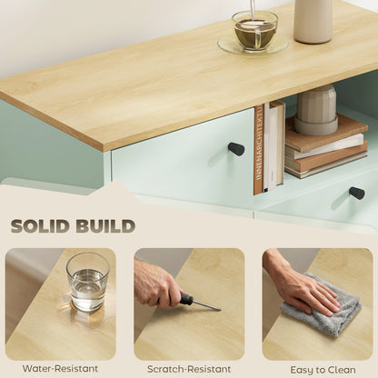 Sideboard Storage Cabinet, 80 cm Buffet Cabinet with 2 Drawers, Open Compartment, Adjustable Shelf, Light Green and Oak