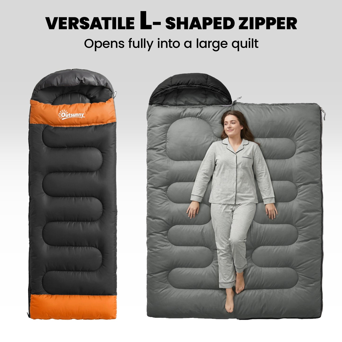Sleeping Bag for Adults, Lightweight & Compact Sleeping Bag, 3 Seasons, Grey
