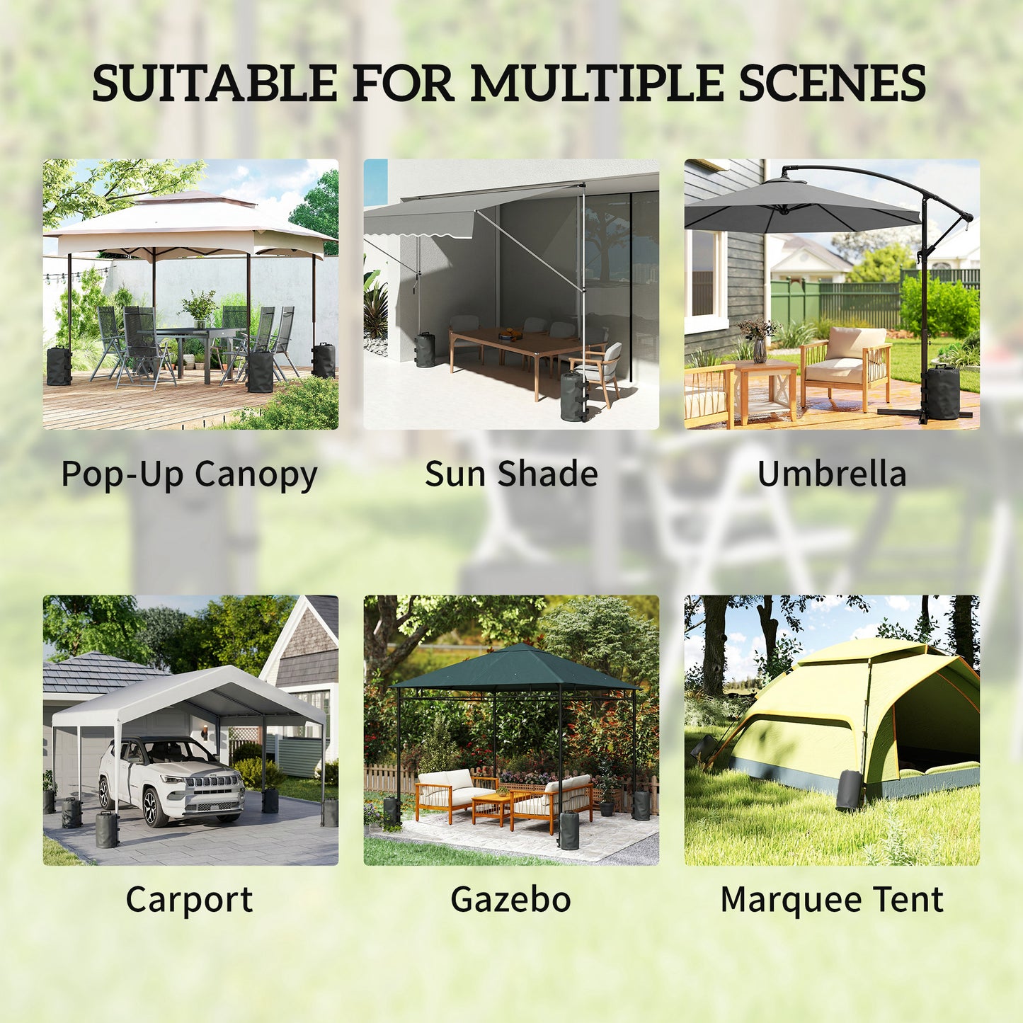 Set of 4 Gazebo Weights Sand Bags, Gazebo Water Weights Bags with Carry Handles for Garden Marquee, Parasol, Black