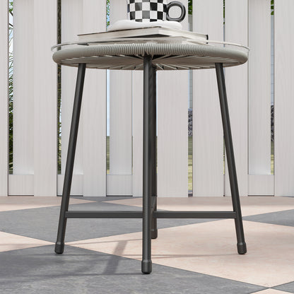 3 Pieces Rattan Bistro Set, Wicker Small Garden Table and Chairs Set with Cushions and Glass Top Coffee Table
