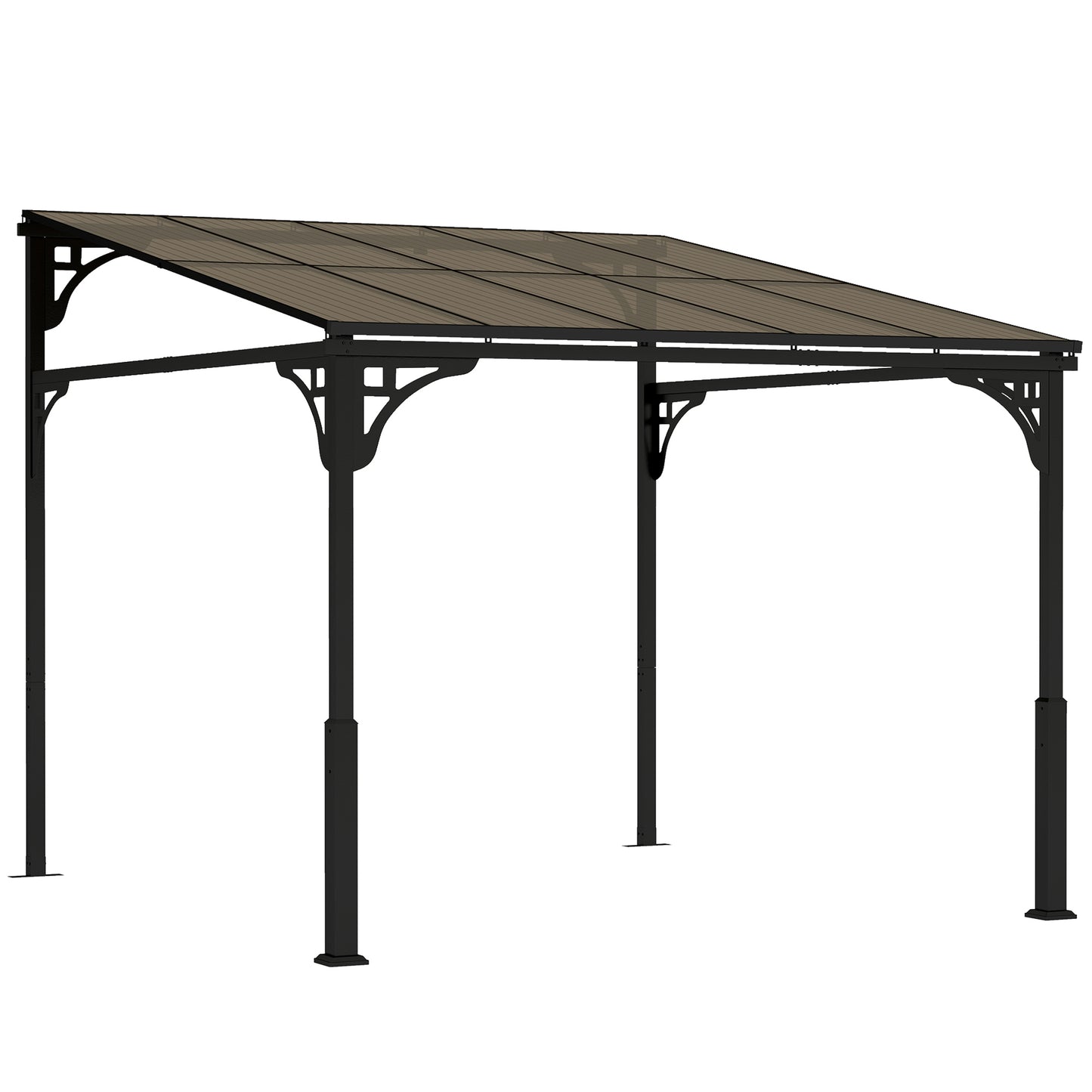 3 x 2.87 m Metal Lean-to Pergola, Wall-Mounted Hardtop Garden Pergola with Polycarbonate Roof and Metal-Aluminium Frame