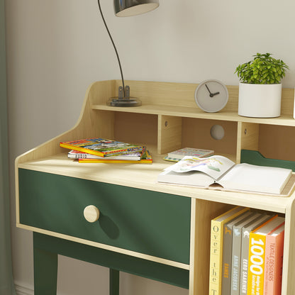 Kids Desk and Chair Set with Storage Shelves and Drawer, Green