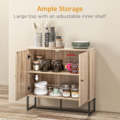 MDF 2-Tier Storage Cabinet Steel Frame Handles Tabletop Unique Home Style Organiser, 80H x 80L x 29.5Wcm-Oak