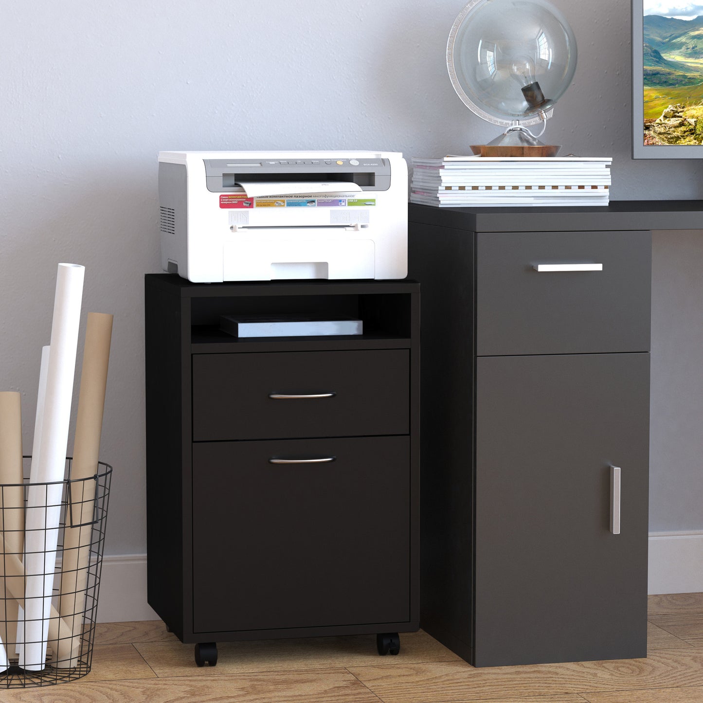 Filing Cabinet, Mobile File Cabinet with 2 Drawers, Office Home Organiser on Wheels for A4, Letter-Size File Folders