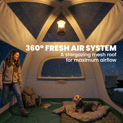 Inflatable Camping Tent with Rainfly, 3 Man Air Tent 3000mm Waterproof Blow Up Tents, Beige