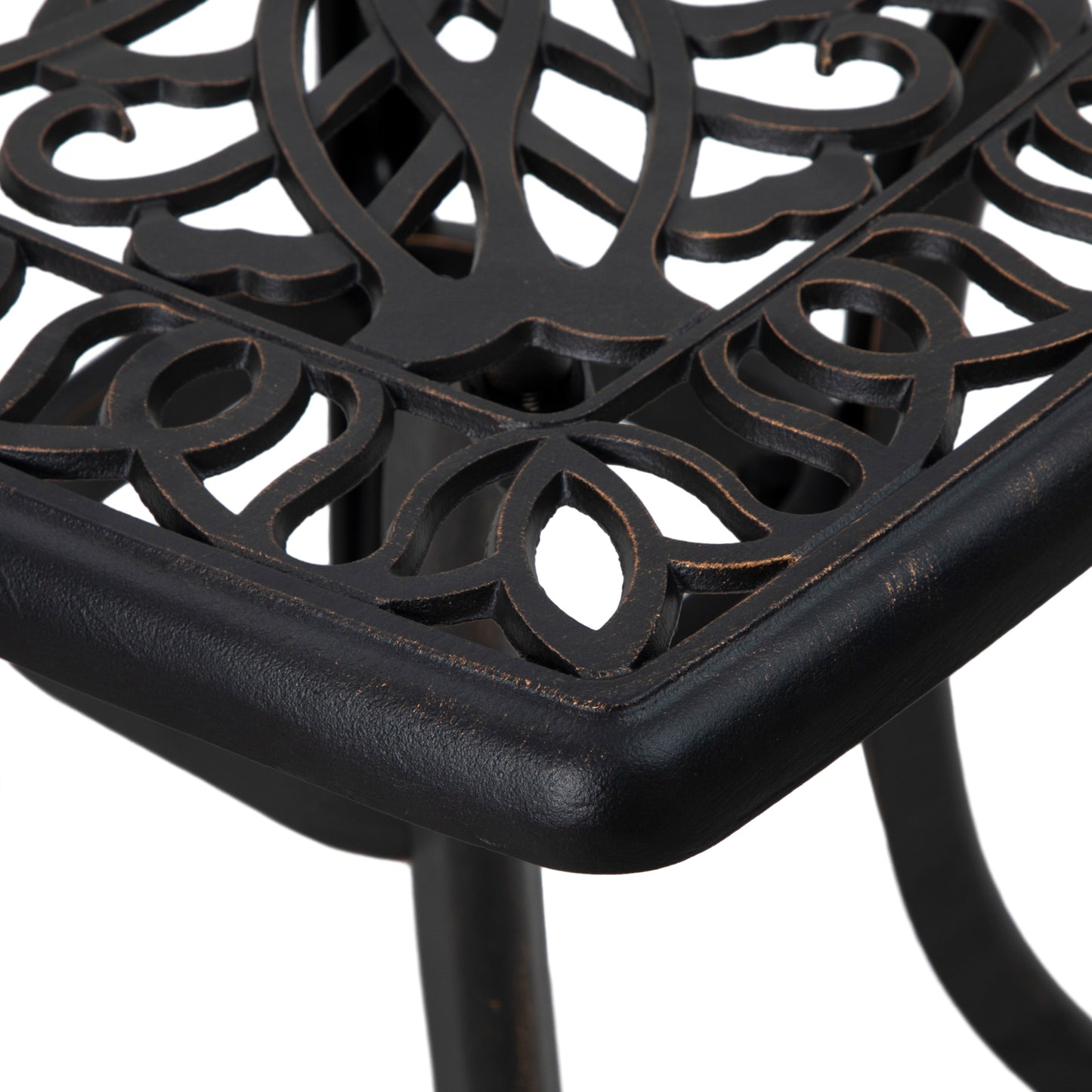 Cast Aluminium Bistro Table, Outdoor Square Side Table with Umbrella Hole, Garden Table for Balcony, Bronze Tone