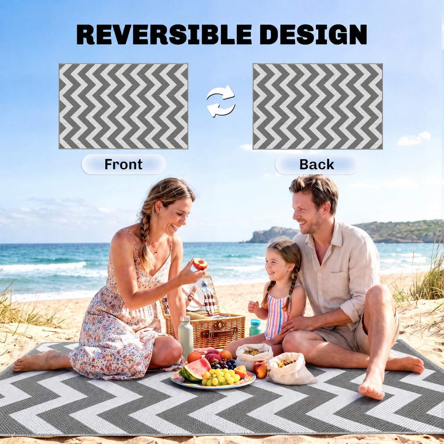 Outdoor Rug Reversible Mat Plastic Straw Rug Portable RV Camping Mat for Garden Deck Picnic Indoor, 121 x 182 cm (4 x 6 ft)