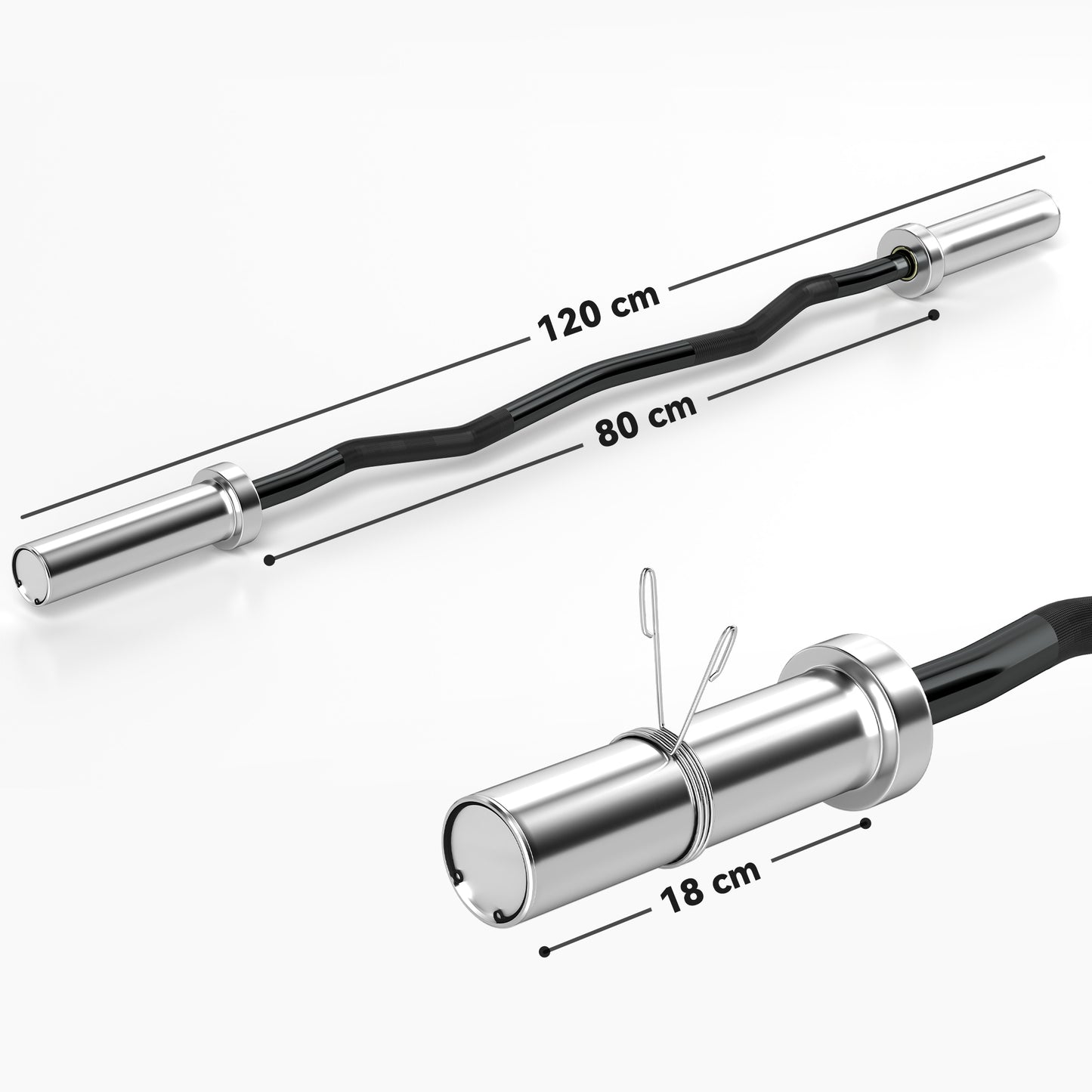 120cm EZ Barbell Bar for 5cm Weight Plates, with Spring Clips, 8kg