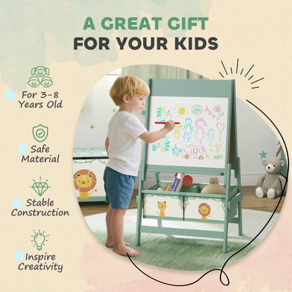 Art Easel for Kids, Double-Sided Whiteboard/Blackboard with Paper Roll, Two Storage Boxes, for Ages 3-8 Years, Green