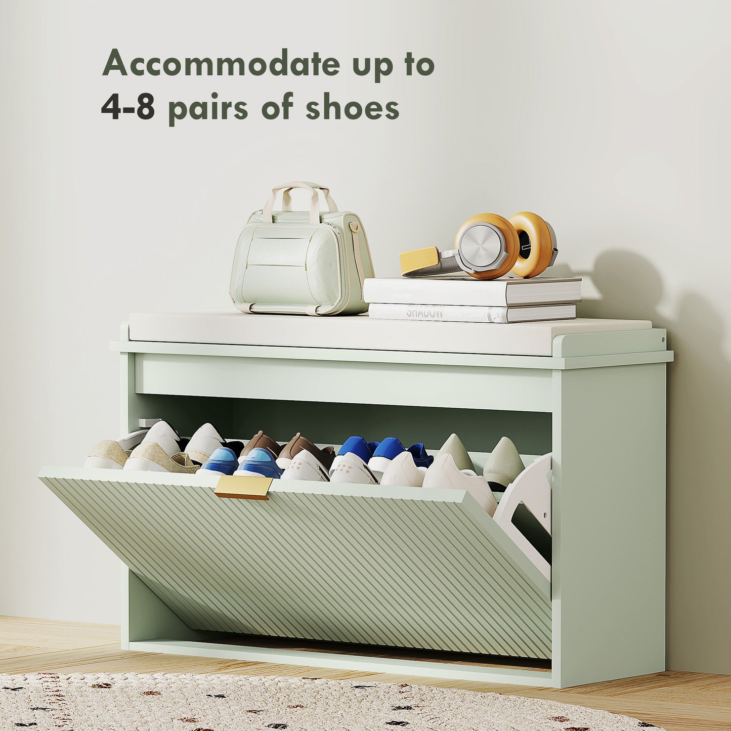 Elegant Eight Shoe Bench, with Top Seat - Green