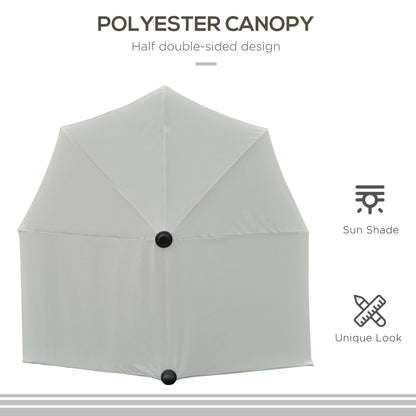 2m Half Parasol Market Umbrella Garden Balcony Parasol with Crank Handle, Base, Double-Sided Canopy, Cream White