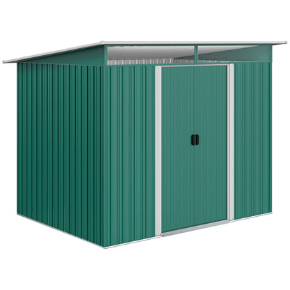 8.5 x 6ft Metal Shed with Lightsky Panels, Garden Storage Tool House with Double Doors for Garden, Patio and Lawn, Green