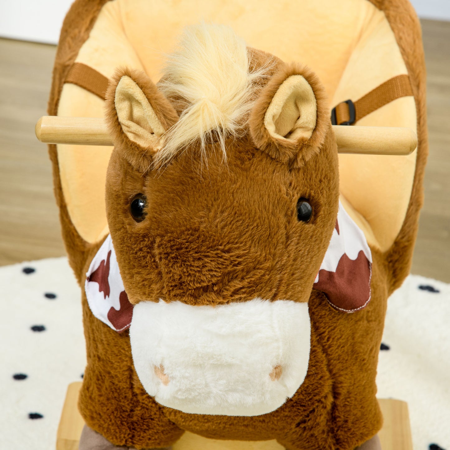 Kids Rocking Horse, with Secure Harness, Sounds, Foot Pedals - Brown