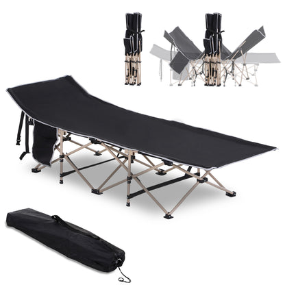 Single Person Camping Bed Folding Cot Outdoor Patio Portable Military Sleeping Bed Travel Guest Leisure Fishing with Side Poc