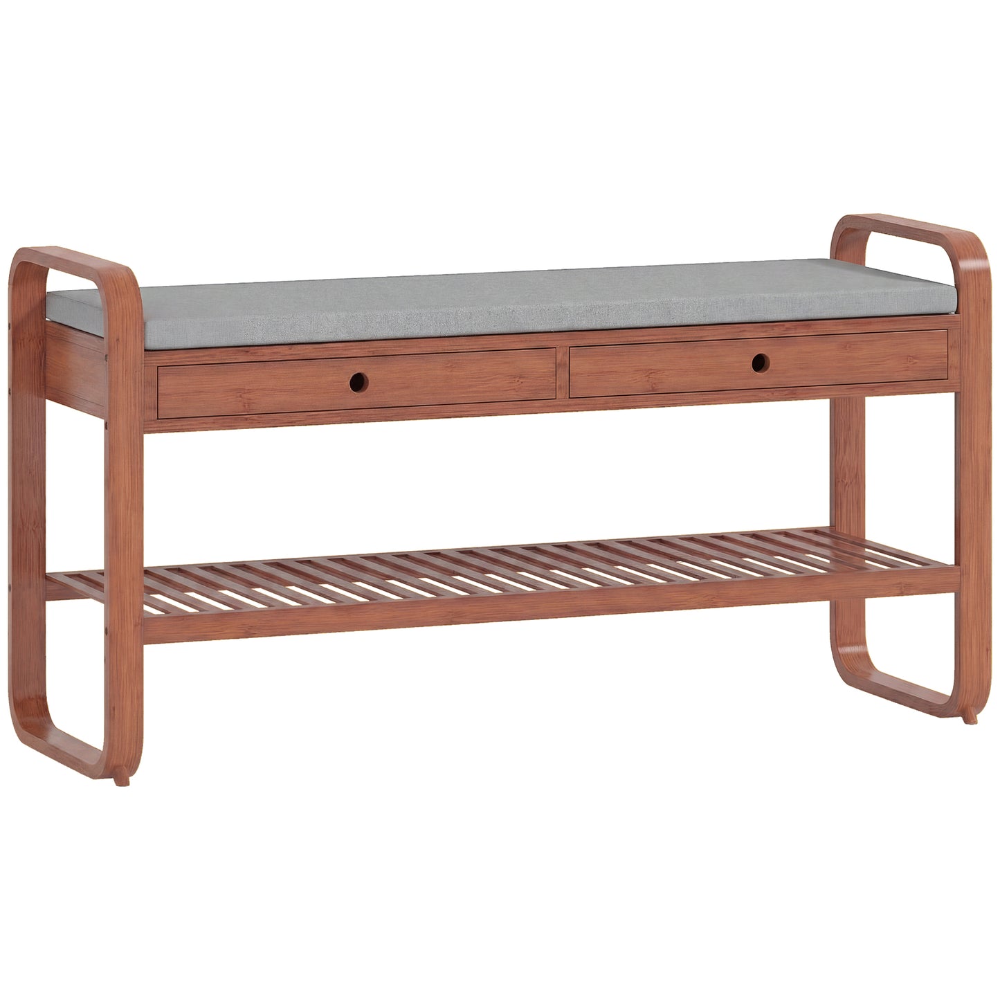 Shoe Bench with 2 Drawers Cushioned Seat Shoe Storage Bench for Hallway 105 cm Dark Brown and Grey