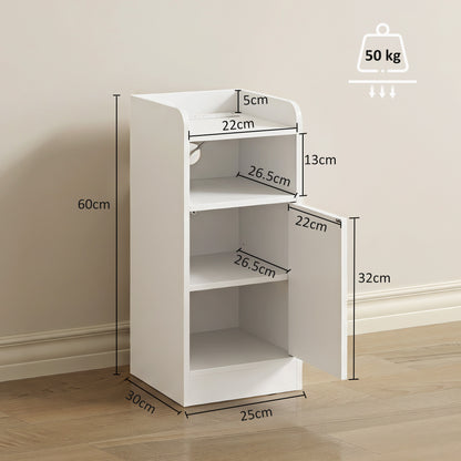 Slim Bedside Table Set of 2 with Charging Station, Narrow Bedside Cabinet with Adjustable Shelf, White