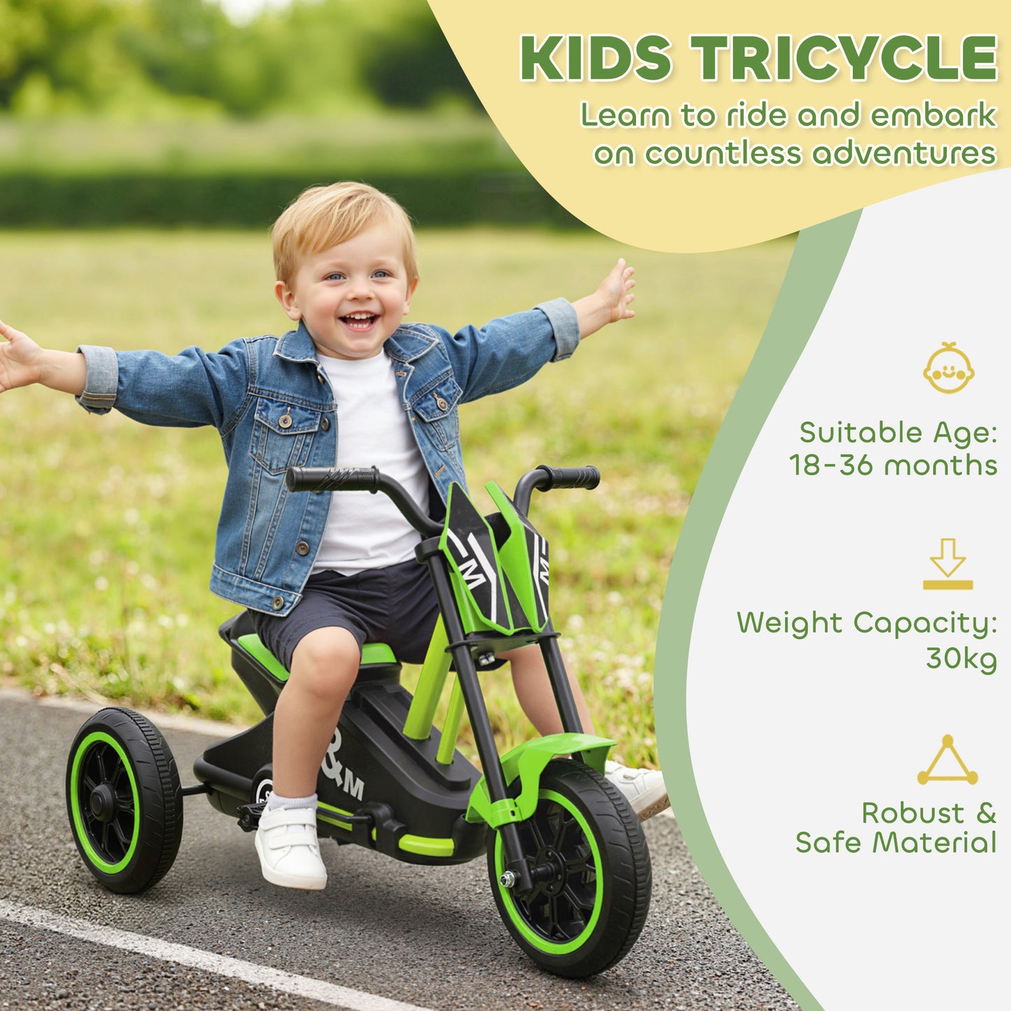 Kids Tricycle Baby Trike, Kids Trike with Pedal, 3 Wheel Toddler Balance Bike for Indoor Outdoor Use, Green