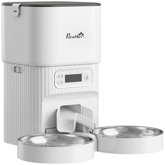 Automatic Cat Feeder Timed Portion Control Pet Food Dispenser with 2 Stainless Steel Bowls