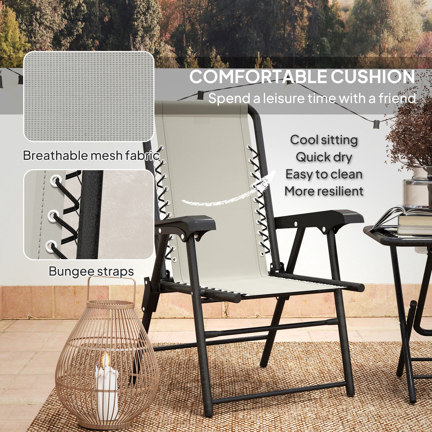 Three-Piece Garden Table and Chair Set - Cream White