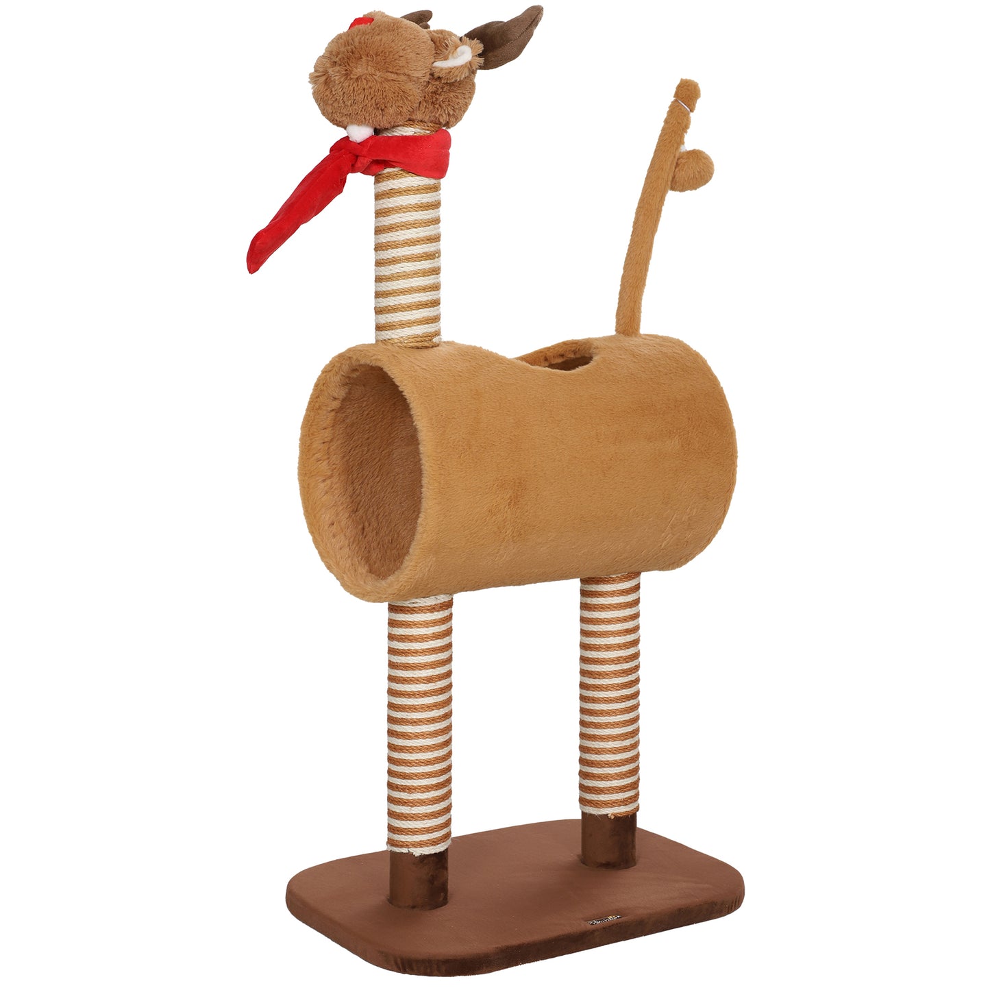 98cm Deer-Designed Cat Tree with Scratching Posts, Toy Ball, Tunnel, Brown