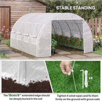 4 x 3 x 2 m Polytunnel Greenhouse with Roll-up Side Walls, Walk-in Grow House Tent with Steel Frame, Reinforced Cover