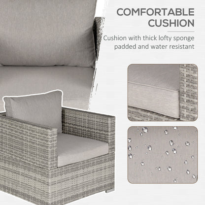 Single Seater Rattan Chair Sofa with Padded Cushions, All-Weather PE Wicker Weave Garden Armchair with Armrests, Grey