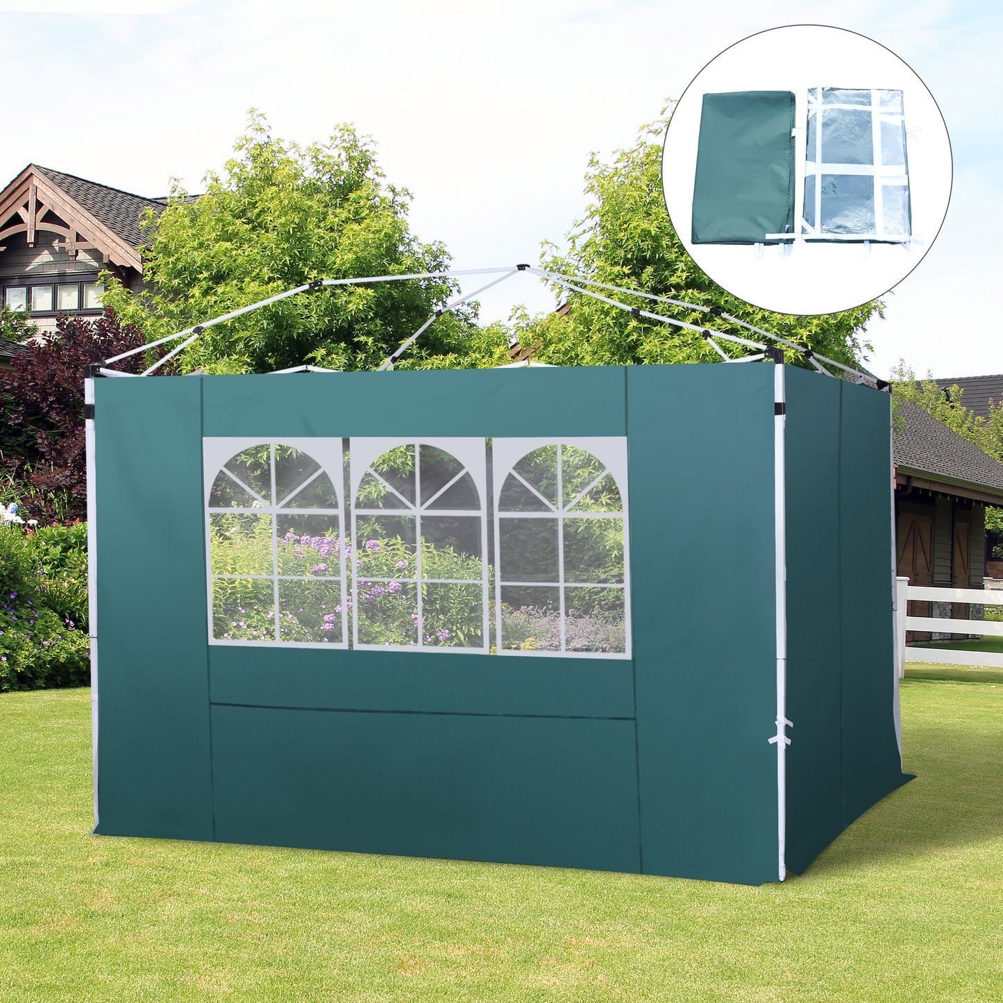 2.95 Meters Gazebo Replaceable Exchangeable Side Panel Wall Panels Walls With Window, Dark Green