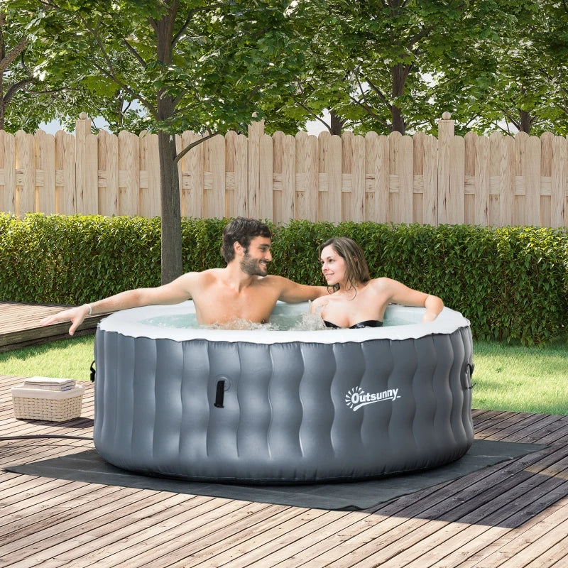 Round Hot Tub Inflatable Outdoor Bubble Spa Pool with Pump, Cover and Filter Cartridges - Grey