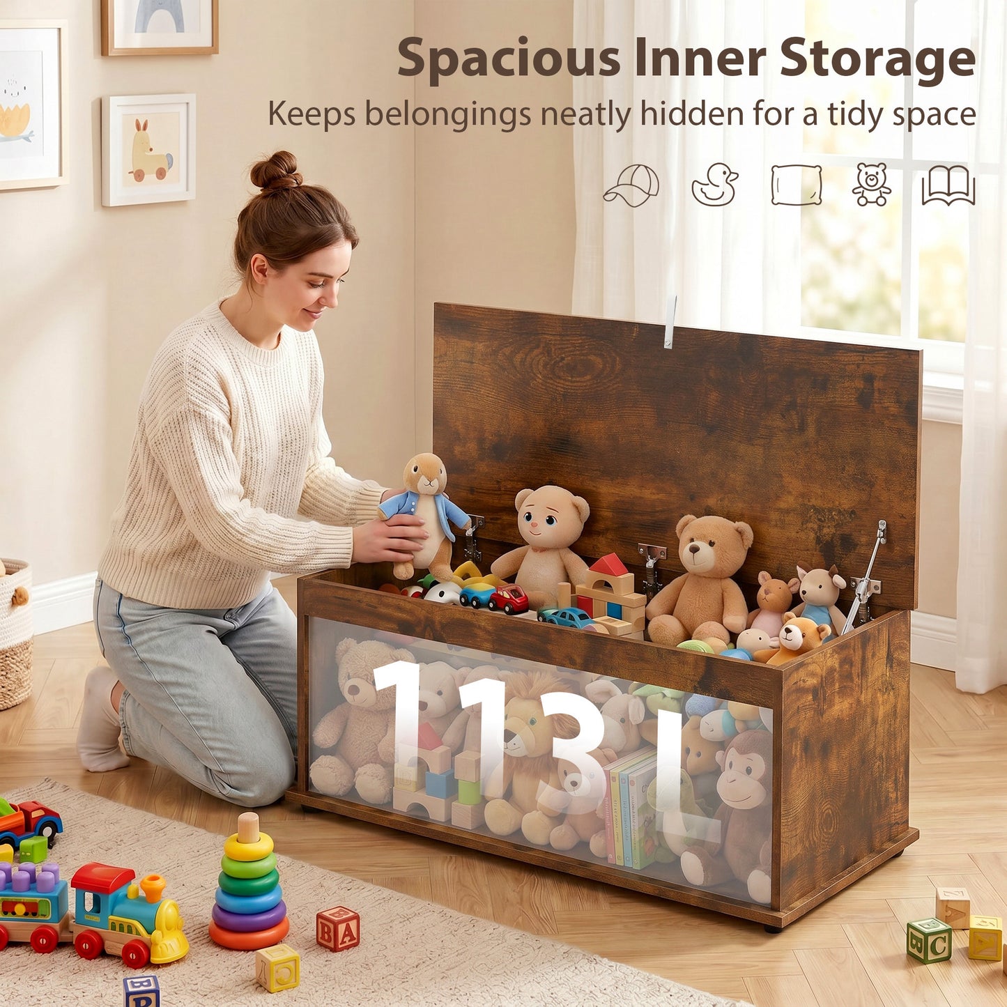 Storage Chest, Large 113L Blanket Box, Shoe Bench with Safety Hinged Lid, Storage Trunk, Bed End Bench for Bedroom, Hallway