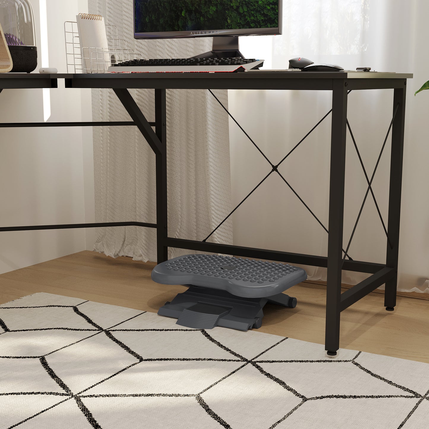 Footrest Adjustable Height & Angle Tilting Platform Home Office Foot Rest Charcoal Grey