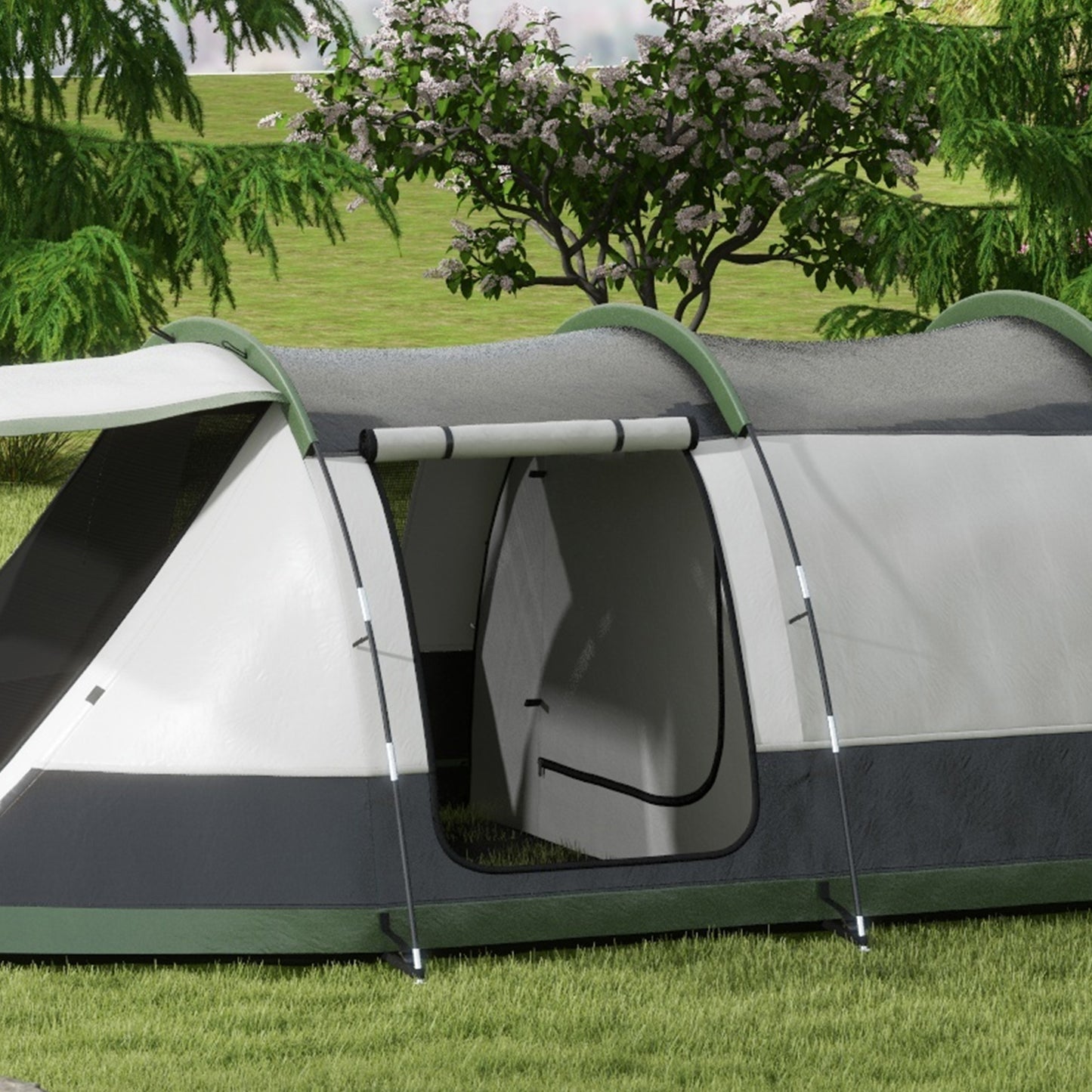 2 Man Camping Tent, with Two Rooms and Porch - Green