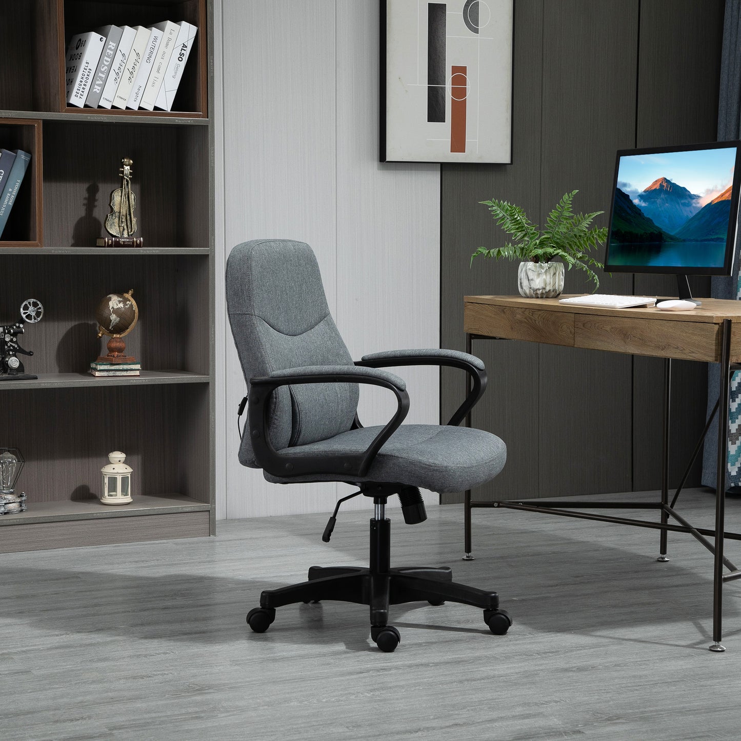 Office Chair, Fabric Desk Chair Mid Back Work Study Chair with Massage Lumbar Support, Adjustable Height and Swivel Wheels