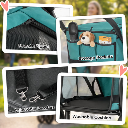 Dog Stroller, 3 Wheels Pet Stroller with Dual Entry, Easy One-Click Quick Fold, Mesh Windows, Washable Cushion