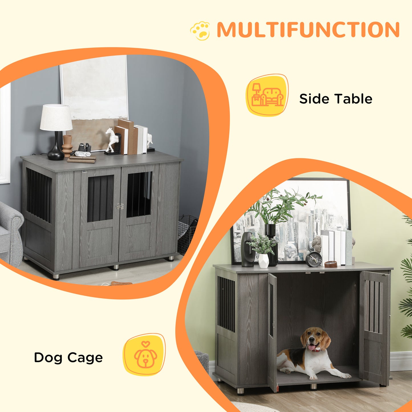 Dog Crate Table for Medium and Large Dogs with Magnetic Door for Indoor Use, 114 x 60 x 82 cm, Grey