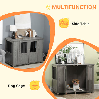 Dog Crate Table for Medium and Large Dogs with Magnetic Door for Indoor Use, 114 x 60 x 82 cm, Grey