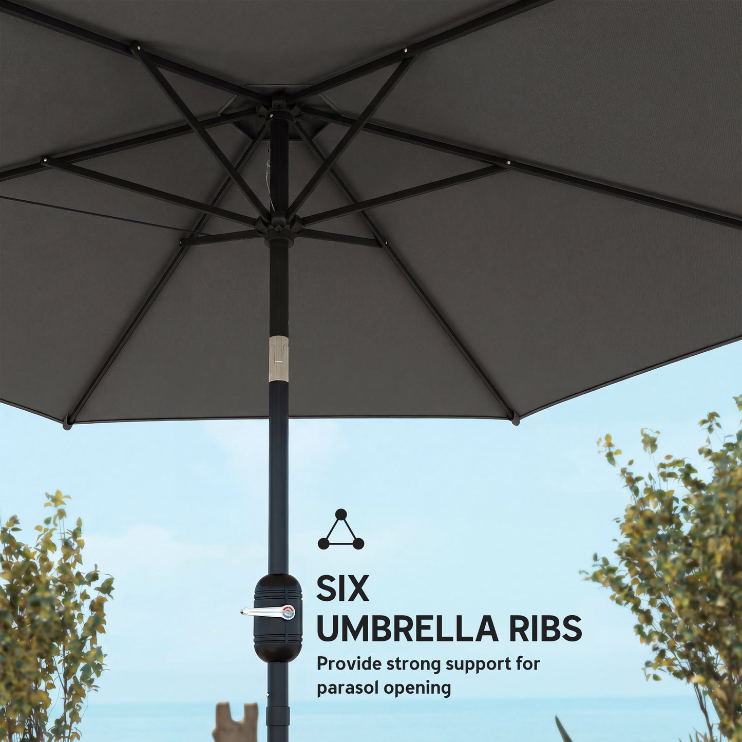2.6 m Garden Parasol Umbrella with Aluminium Pole, Outdoor Patio Umbrella with Tilt and Crank, Vent, Black