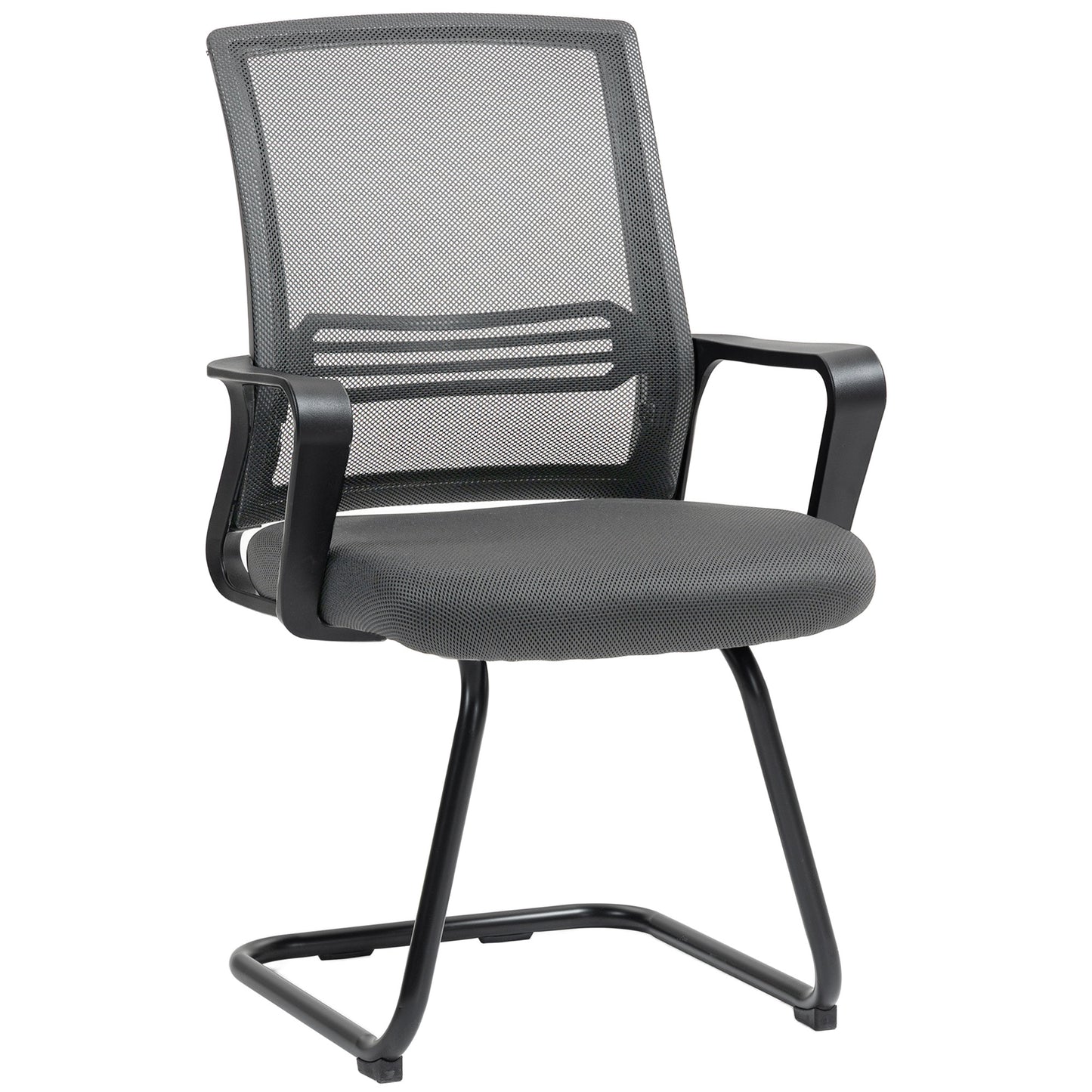 Padded Meeting Office Chair, Ergonomic Desk Chair No Wheels with Sled Base for Bedroom, Waiting, Reception, Dark Grey