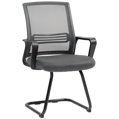Padded Meeting Office Chair, Ergonomic Desk Chair No Wheels with Sled Base for Bedroom, Waiting, Reception, Dark Grey