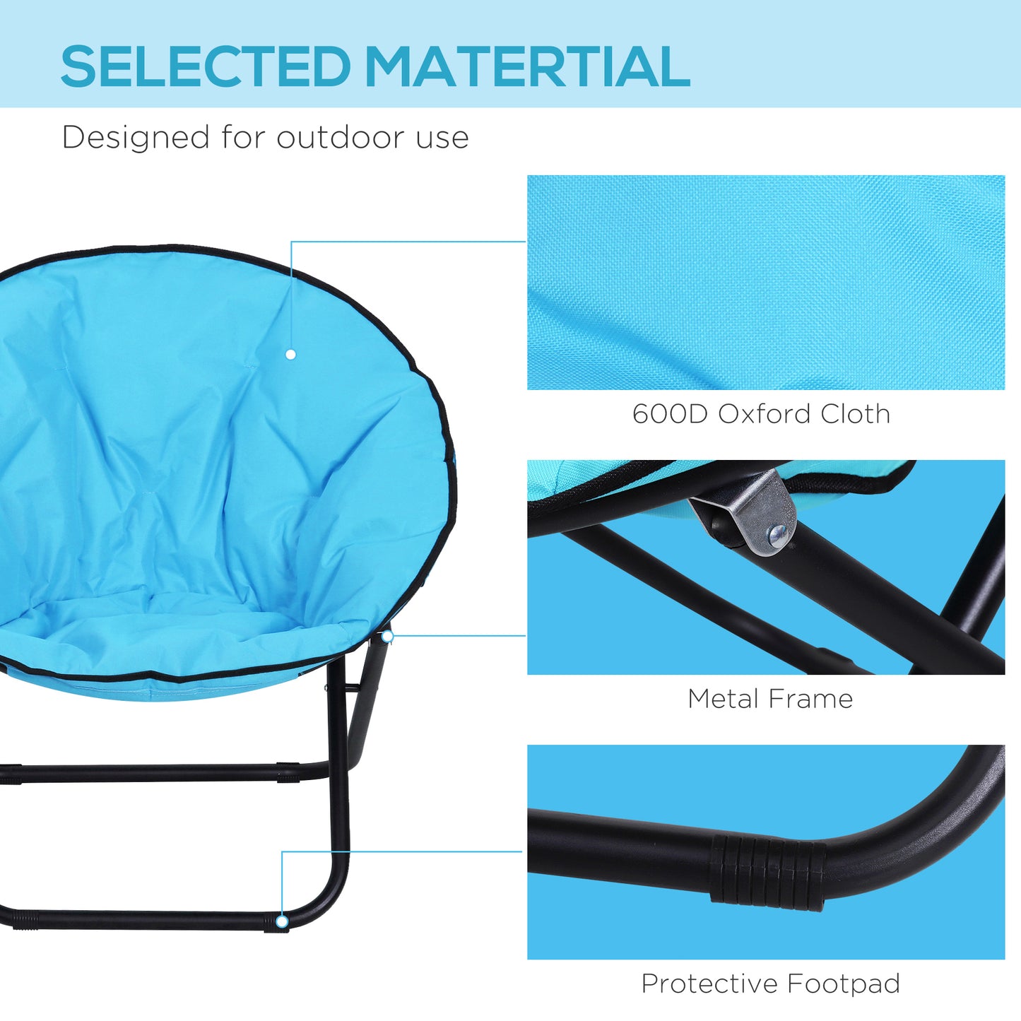 Camping Moon Chair, Portable Folding Camping Chair for Adults with Wide Padded Oxford Seat for Outdoor Camp, Travel, Fishing