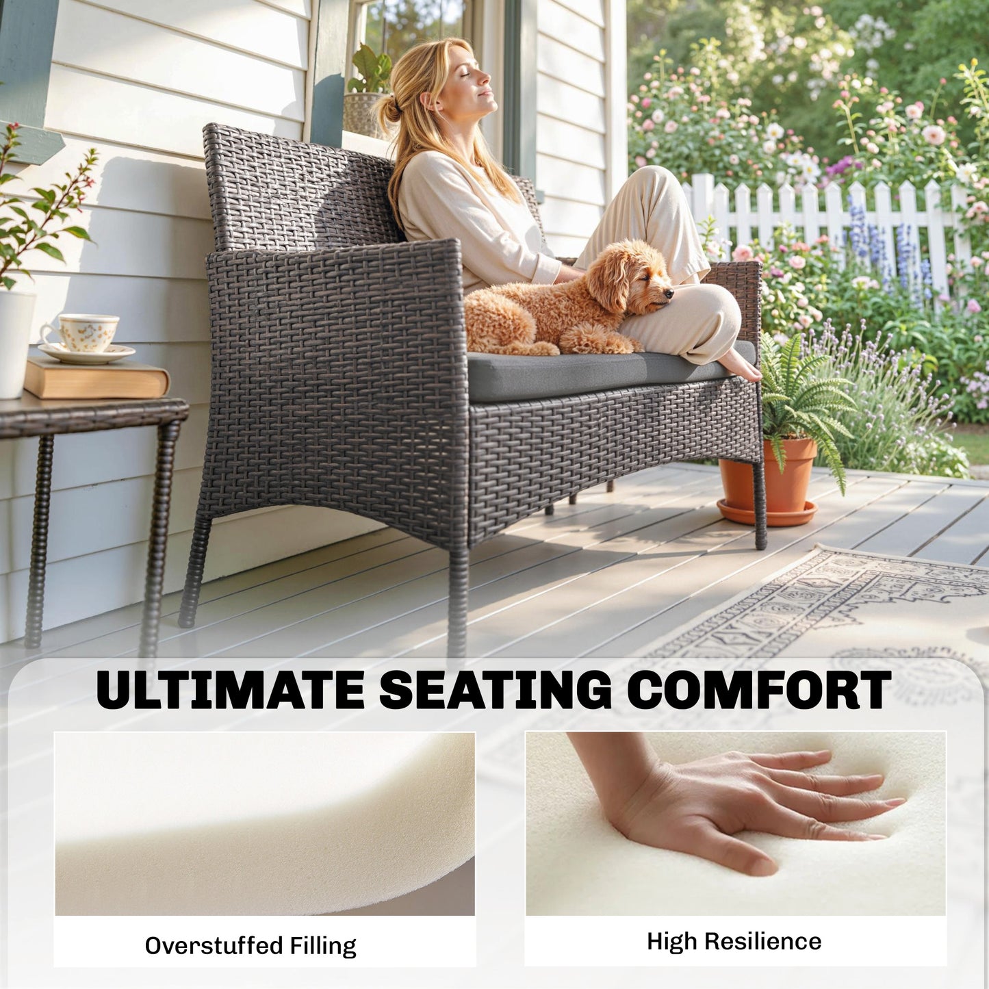 Outdoor Seat Cushion Pads for Rattan Furniture, 3 PCs Garden Furniture Cushions, Dark Grey