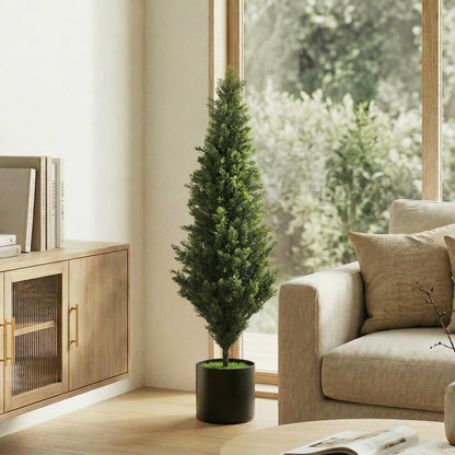 Set of 2 Decorative Artificial Plants Cypress in Weighted Pot, Fake Plant with 1092 Leaves, 120 cm