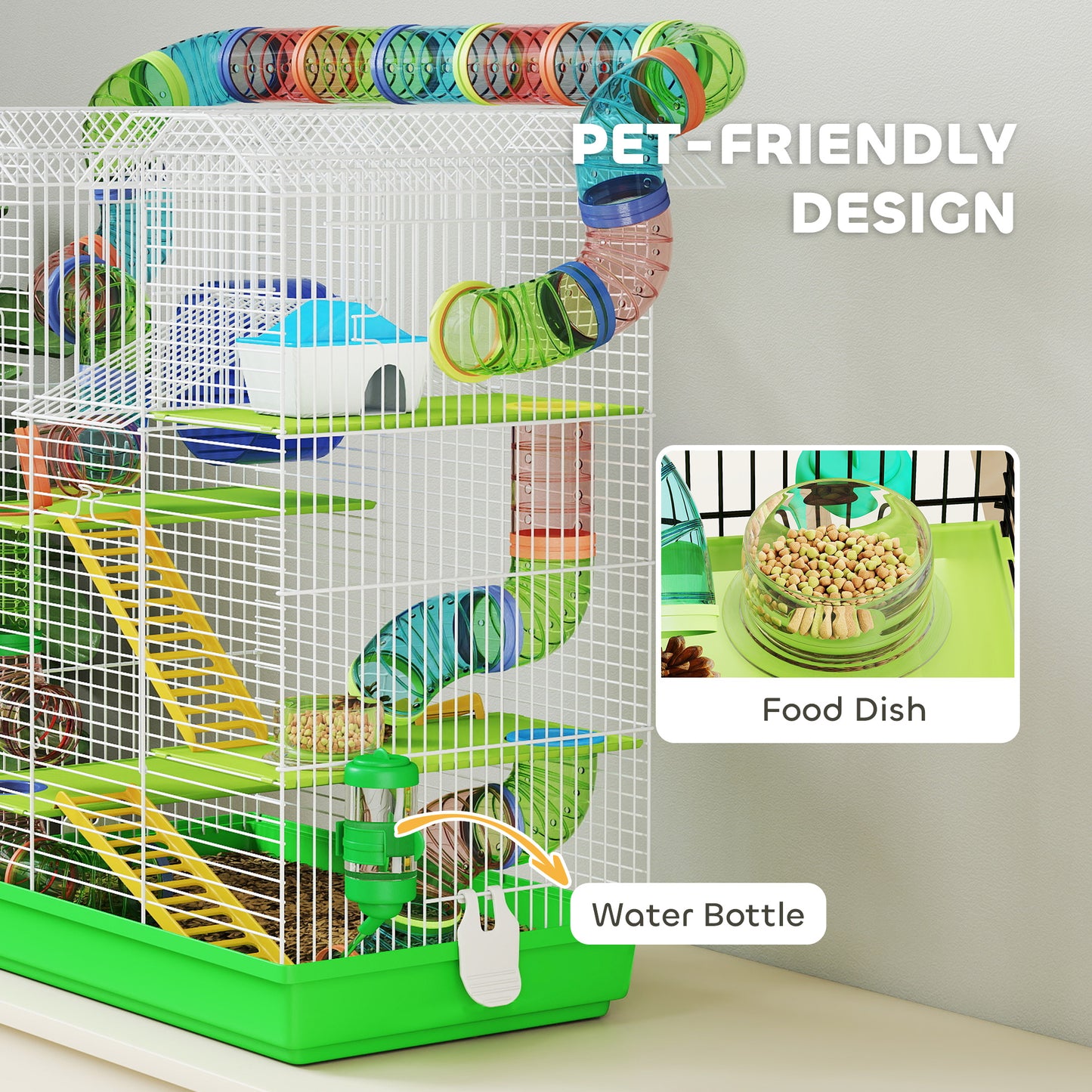 Hamster Cage, 5 Tier Carrier Habitat with Exercise Wheels Tunnel Tube Water Bottle Dishes House Ladder