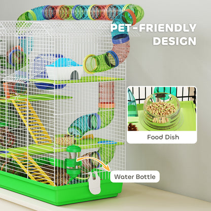 Hamster Cage, 5 Tier Carrier Habitat with Exercise Wheels Tunnel Tube Water Bottle Dishes House Ladder
